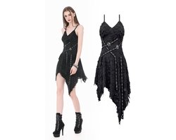 Dark in Love - PostApocalyptic with Shredded Texture and Metallic Buckle Harness Korte jurk - L - Zwart