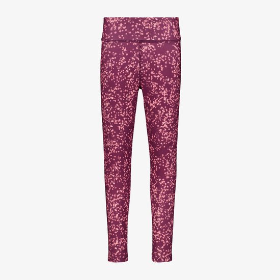 Paarse sportlegging met een roze spettermotief.