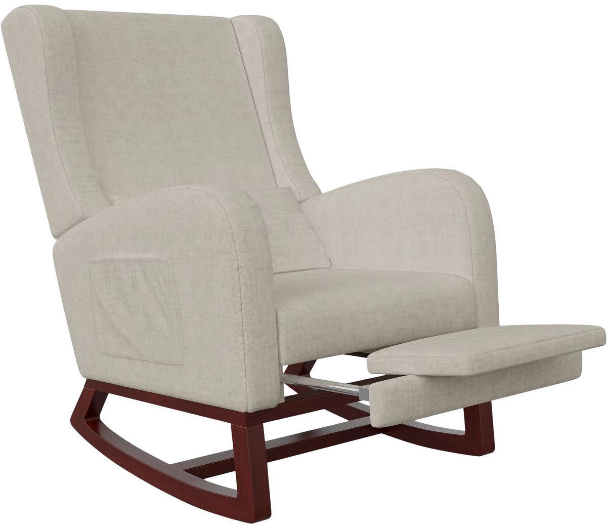 Fauteuil Schommelstoel - Mat Fluweel Beige - met Voetenbank, Zijzakken en Relaxfunctie