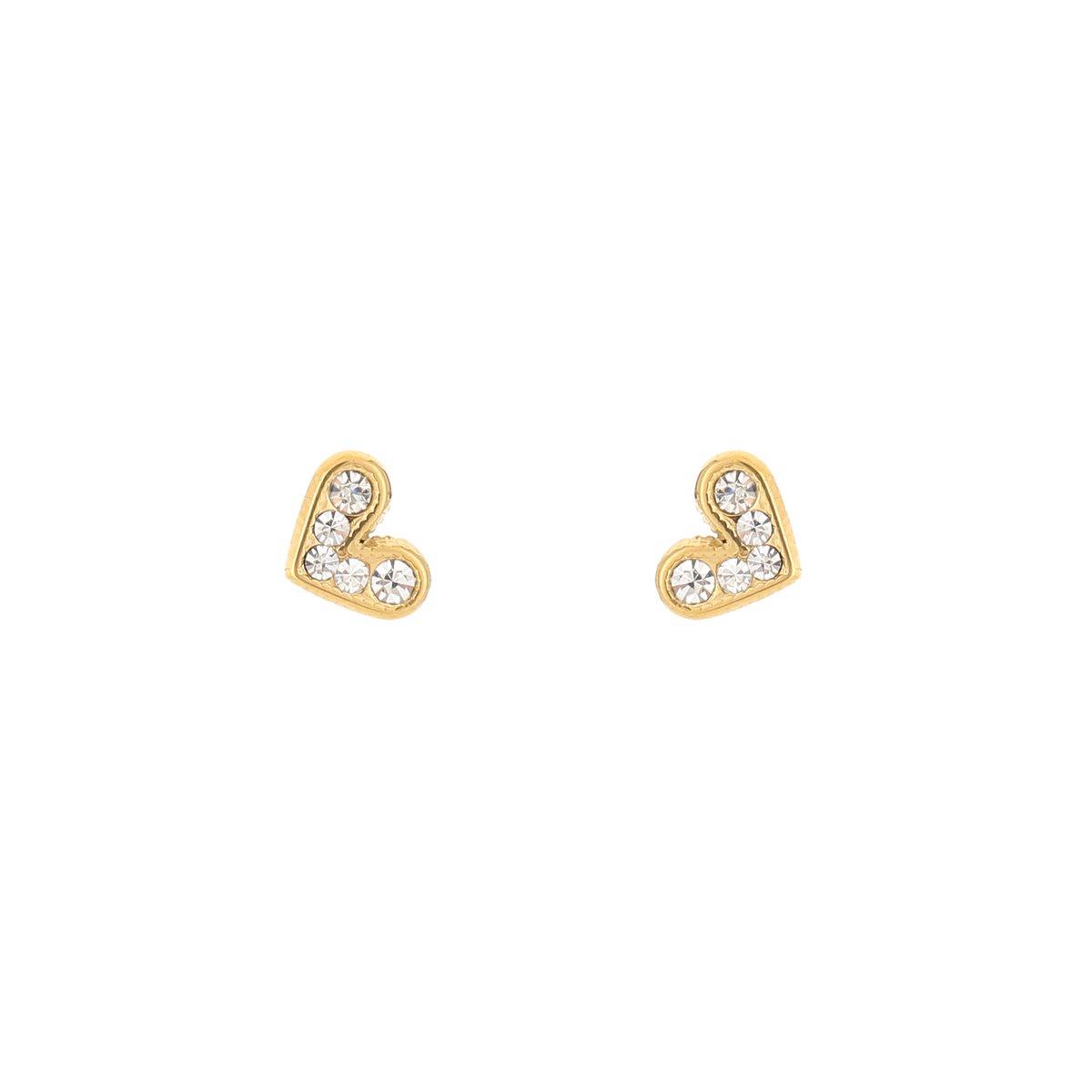 Sparkling Pave Heart Studs 0.7CM – Luxe Zirkonia Hartjes Oorstekers – RVS - Goud
