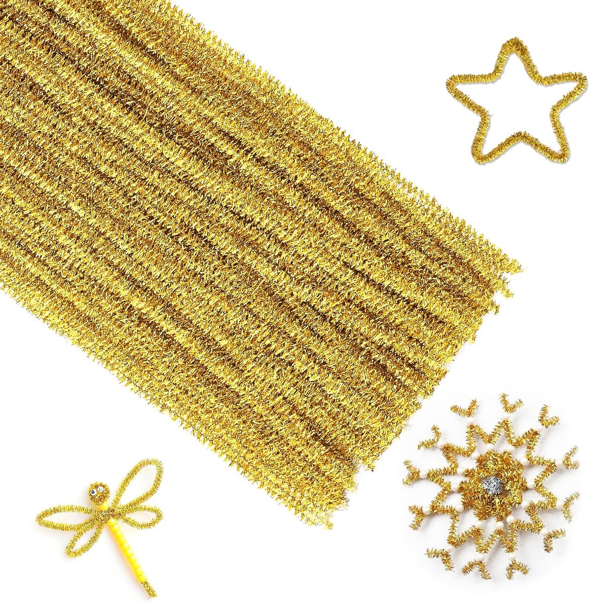 SnelShoppen - 100 Stuks Buigbare Pijp Reinigers 30 cm - Creatieve Schoonmaak Hulp - Kunststoffen Pijpjes voor Decoratie en Feesten - Kerst Goud