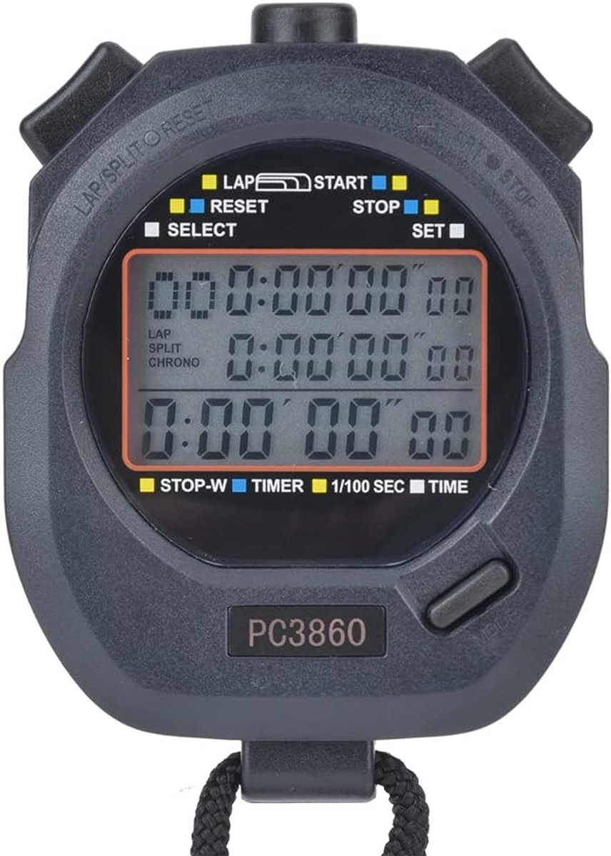 SnelShoppen - Sport Stopwatch Timer - 1/100 Seconde Sport Stopwatch met Alarm voor Zwemmen, Hardlopen, Sporttraining, Groot Digitaal Scherm, 60 Tracks