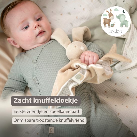 Nattou LouLou Baby Knuffeldoekje - Doudou Konijn - Baby Cadeau - 28 x 28 cm - Karamel van Nattou — afbeelding 2