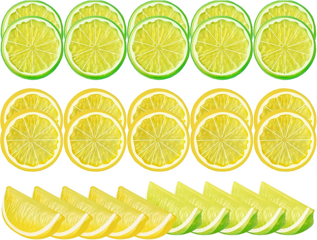 SnelShoppen - 30 Stuks Kunstmatige Citroenschijven Plastic Gecsimulateerd Fruit voor Decoratie, Feest, Keuken, Vaasvulling, Tafel Decoratie, Creatief,