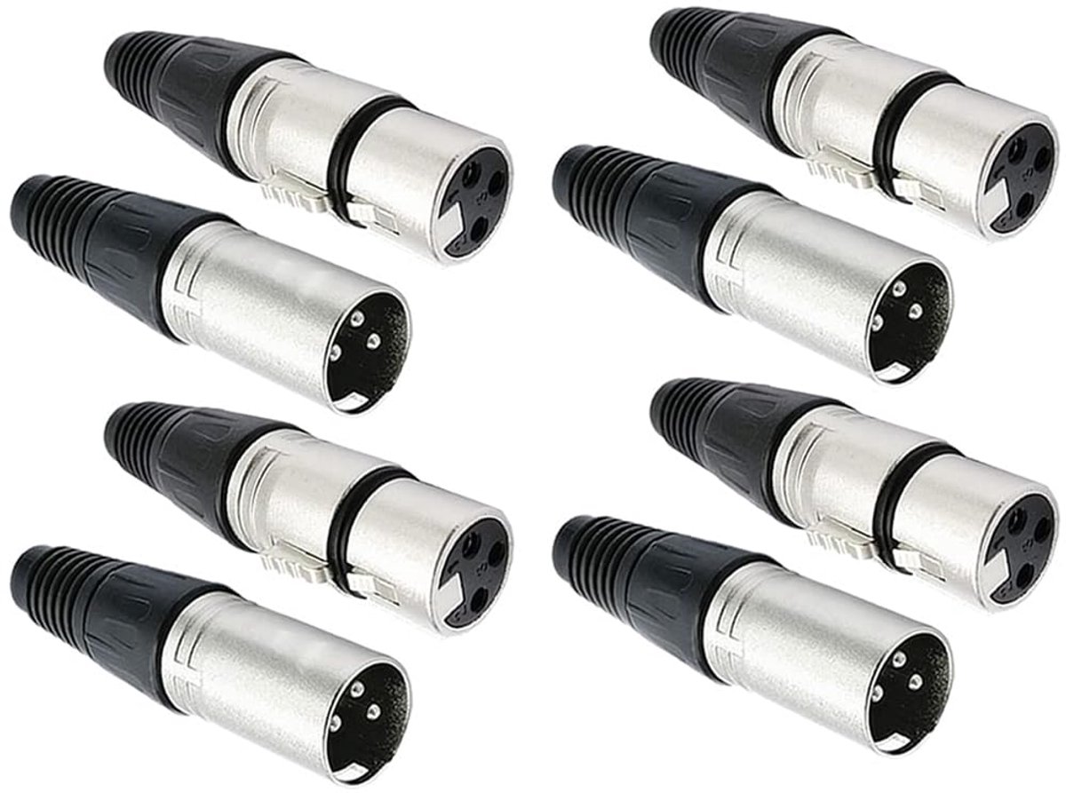 SnelShoppen - 8 Stuks 3 Pins XLR Connectoren, 4 Pairs XLR Mannen/Vrouwen Connectors, Microfoon Audio Aansluitingen, Hoogwaardige Zinklegering