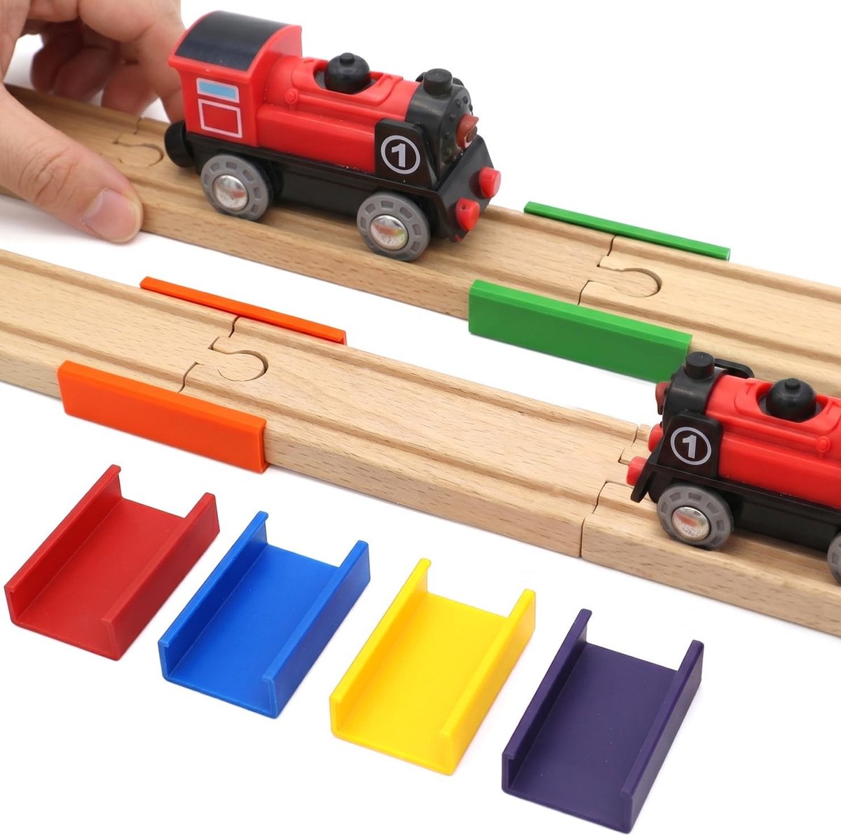 Set van 6 houten spoorwegadapters, universele connectoren voor houten spoorbaan, brugadapter en educatief speelgoed voor kinderen