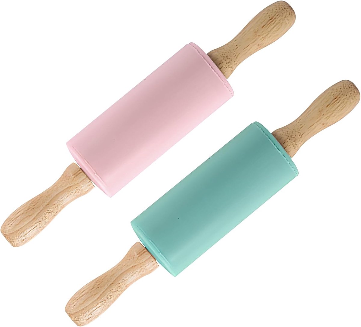 SnelShoppen - 2 Stuks Siliconen Deegroller met Houten Handgreep, 23 x 4.2 cm, Anti-aanbaklaag, Kindvriendelijke Deegroller voor Keuken en Bakplezier