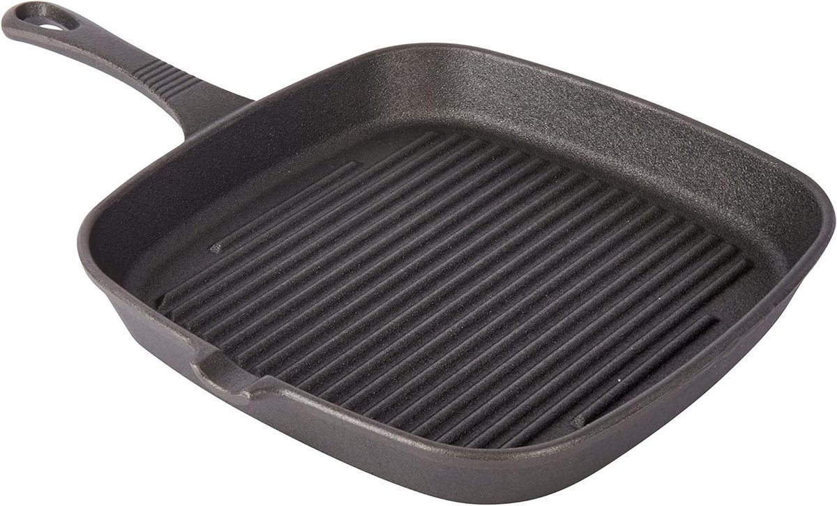 Gietijzeren Grillpan - Vierkante Pan - Gezond Grillen - Natuurlijke Antiaanbaklaag - 23 centimeter - Zwart
