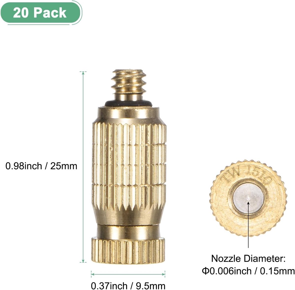 SnelShoppen - 20-Pack Messing Misting Nozzles, 0.006"/0.15mm Opening, Hoge Druk Spray Misting Nozzle Kop voor Buiten Koelsystemen, Kassen, Landschapsa