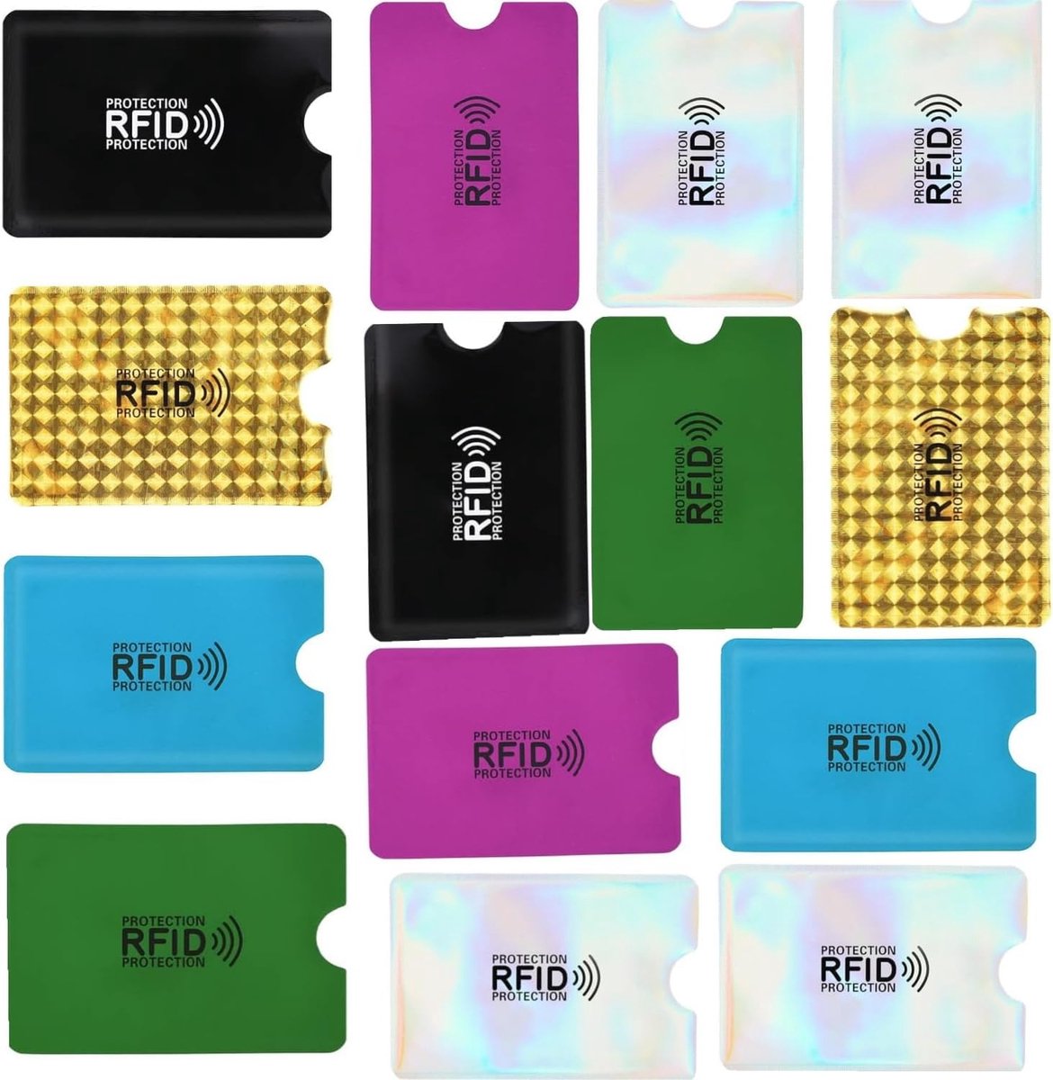 SnelShoppen - RFID Kaarthouder, 14 Stuks, Multikleur, Creditcard Bescherming, Antimagnetisch, Kaartsleeves, RFID Blokkering, 9.2 x 6.3 cm, Veiligheid