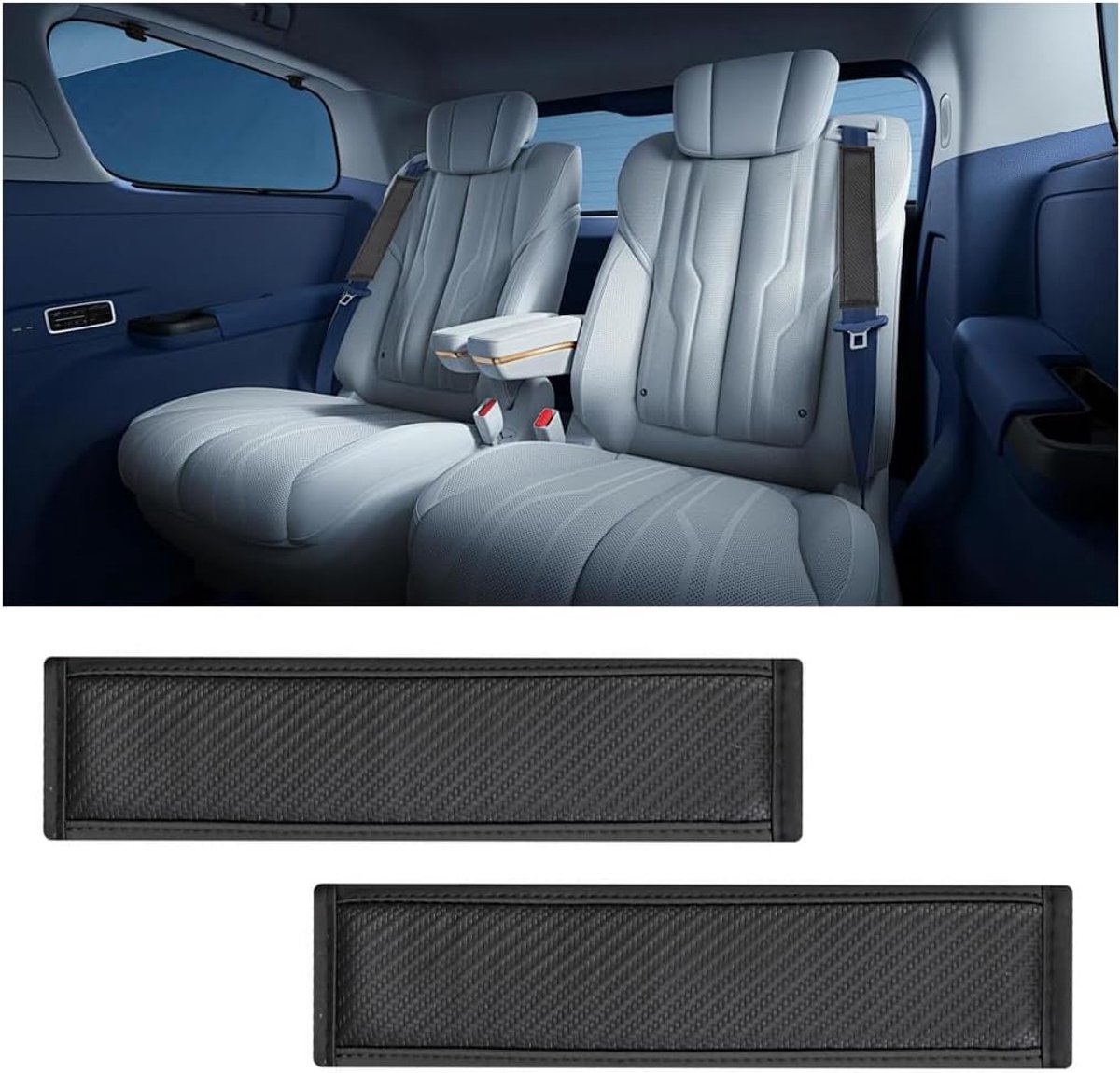 SnelShoppen - 2 Stuks Schouderkussens Voorautostoelen, Carbon Fiber Veiligheidsgordel Beschermers, Zachte Lederen Gordel Beschermers, Zwart, Auto Acce