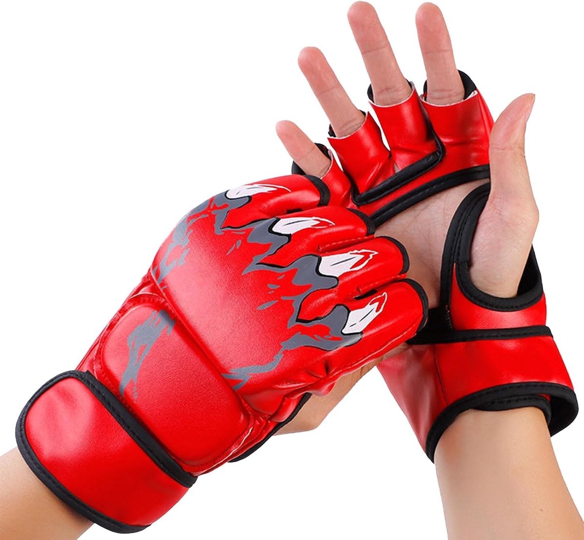SnelShoppen - MMA Handschoenen Sparren Hybrid Open Palm Bokshandschoenen voor Mannen en Vrouwen met Lederen Polssteun - Ideaal voor Training en Muay T
