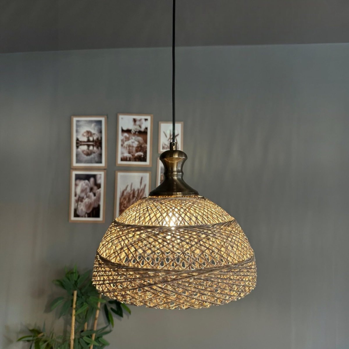 Bamyum Yimpi hanglamp Ø30 cm, hanglamp vintage, industrieel van stof E27, woonkamerlamp hangend, eettafel, keukenlamp beige