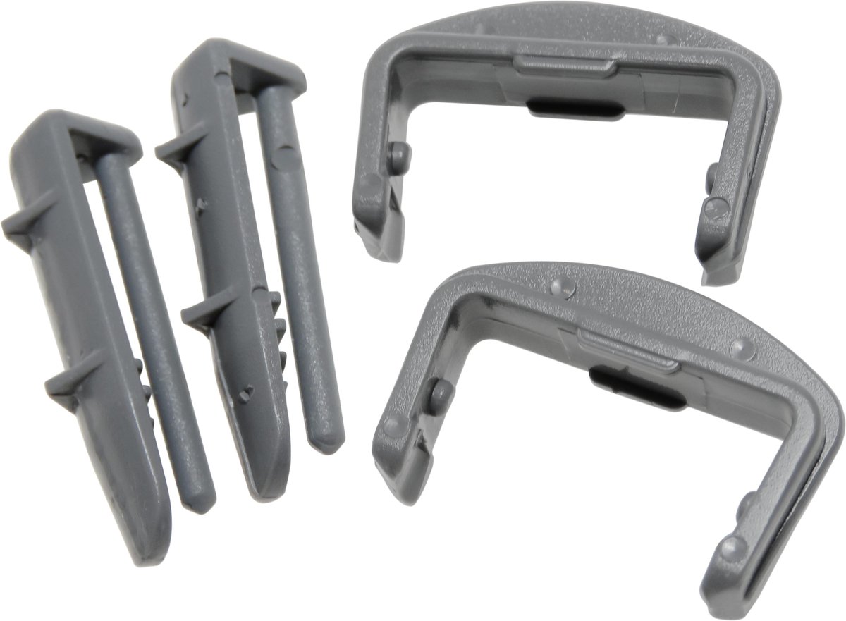 2x Dparts eindstop set geschikt voor Beko en Whirlpool vaatwasser - voor en achter railstop clip van bovenste korf rail - rails geleider - 1880580400 - 1887460200 - 1887460500 - C00912686 - C00912688