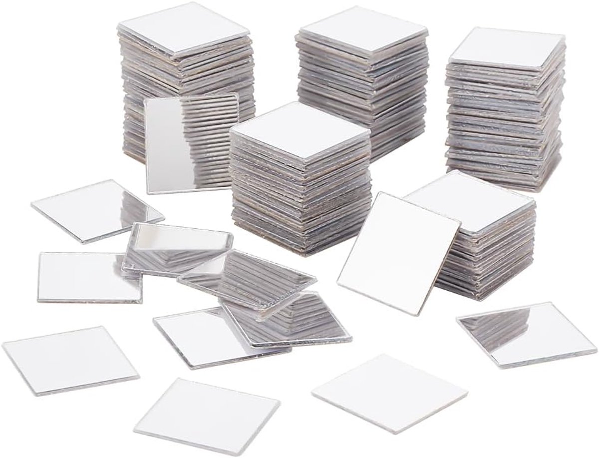 SnelShoppen - 300 Stuks Vierkante Mozaïek Tegels 20mm Mini Spiegel Tegels Zelfklevende Spiegel Stickers voor Knutselprojecten, Zilver Acryl Mozaïek vo