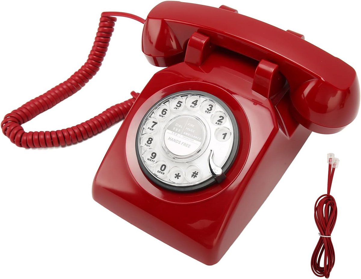 SnelShoppen - Antieke Vintage Telefoon met Draaischijf, Mechanische Beller, Antwoordapparaat en Beller-ID, Rode Landlijn Telefoon voor Thuisdecoratie