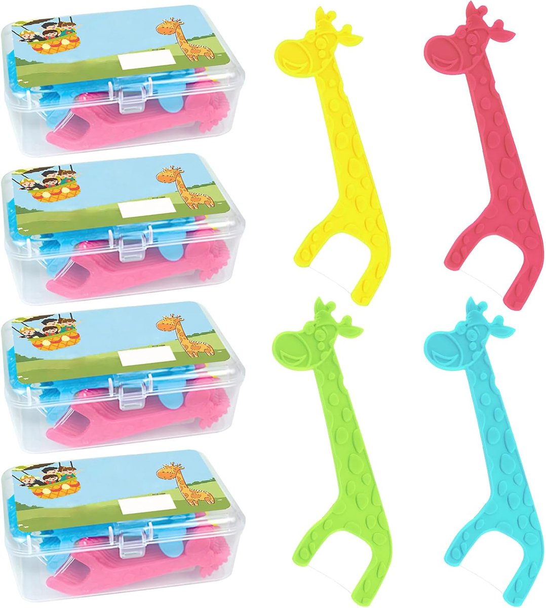 Kindertandenflos 160 stuks - Giraffe handvat - 4 kleuren - Veilig en gebruiksvriendelijk - SnelShoppen