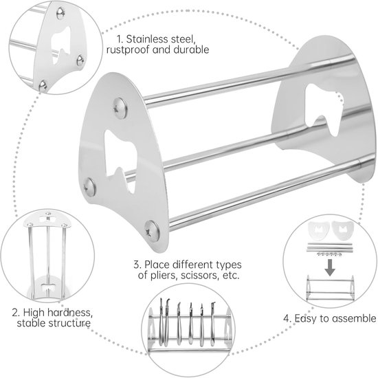 SnelShoppen - RVS Pliers Holder Accessoires - Orthodontische Pliers en Schaar Stand Houder Rack - Duurzaam en Gemakkelijk te Monteren - Professionele van Snelshoppen — afbeelding 3