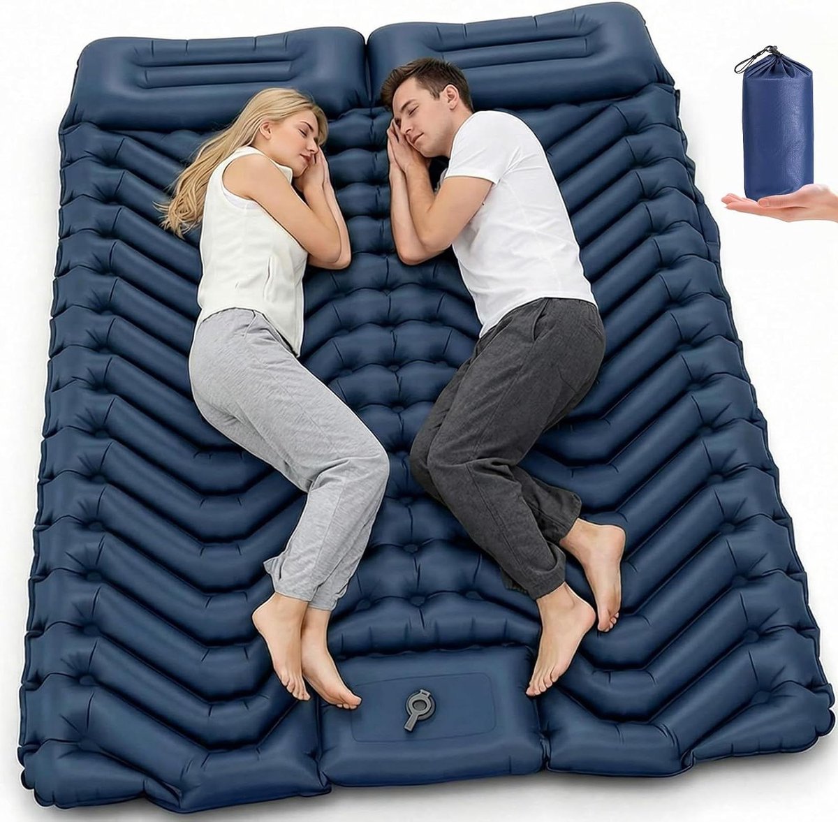 Opblaasbare Mat - Luchtbed - Kamperen - Geïntegreerde Voetpomp - 196x134cm - Donkerblauw