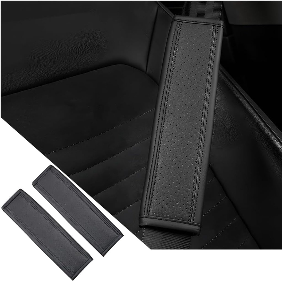 SnelShoppen - Set van 2 Autogordel Pads, Duurzame Autogordel Kussens, Zachte Gordel, Schouder Padding, Zwart, Perfect voor Comfort tijdens Autoritten