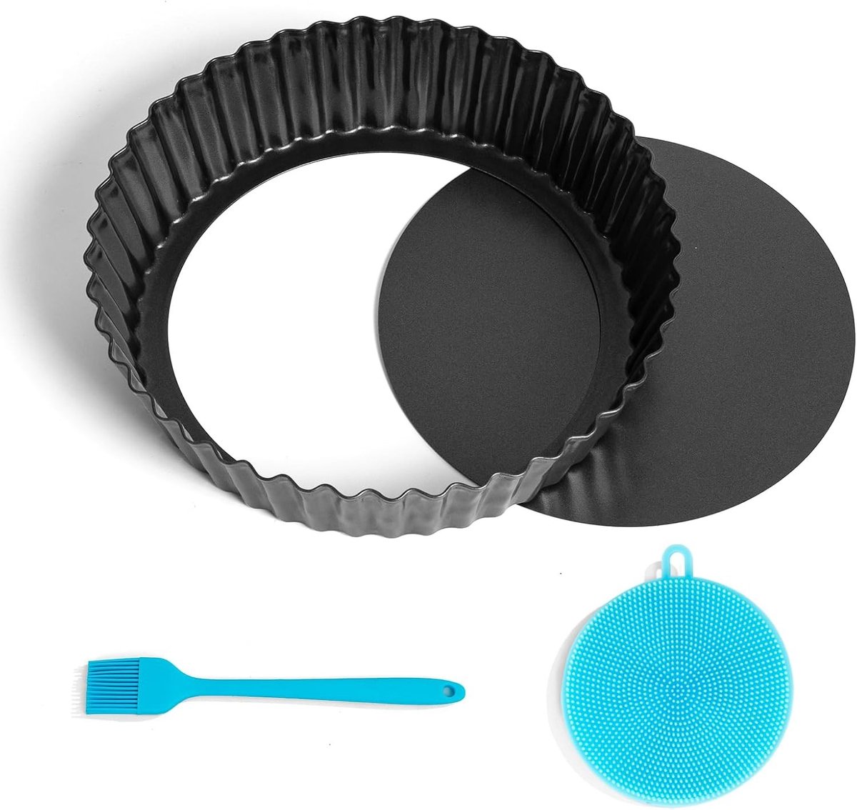Diepe Quicheblik met Losse Basis - Donkergrijs - 24 cm - Gecanneleerd Taartblik van Koolstofstaal - Voor Bakken en Taarten