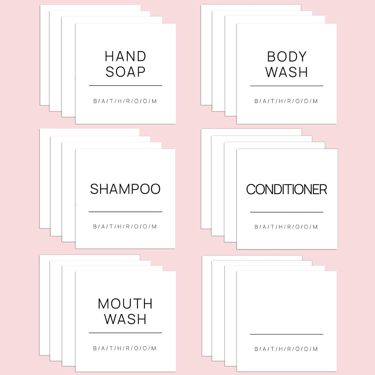 SnelShoppen - 24 Stuks Badkamer Labels voor Flessen, Waterdichte Handzeep, Shampoo en Conditioner Stickers in Wit - Minimalistisch Ontwerp voor Badkam