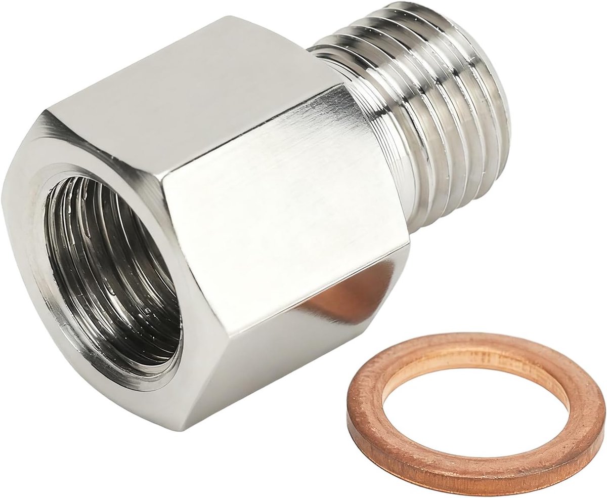 SnelShoppen - RVS Drukmeter Adapter 1/8 Inch NPT Vrouwelijk naar M10 x 1.0 Mannelijk met Dichting, Draad Adapter Reducer voor Auto, Industrie en Weten