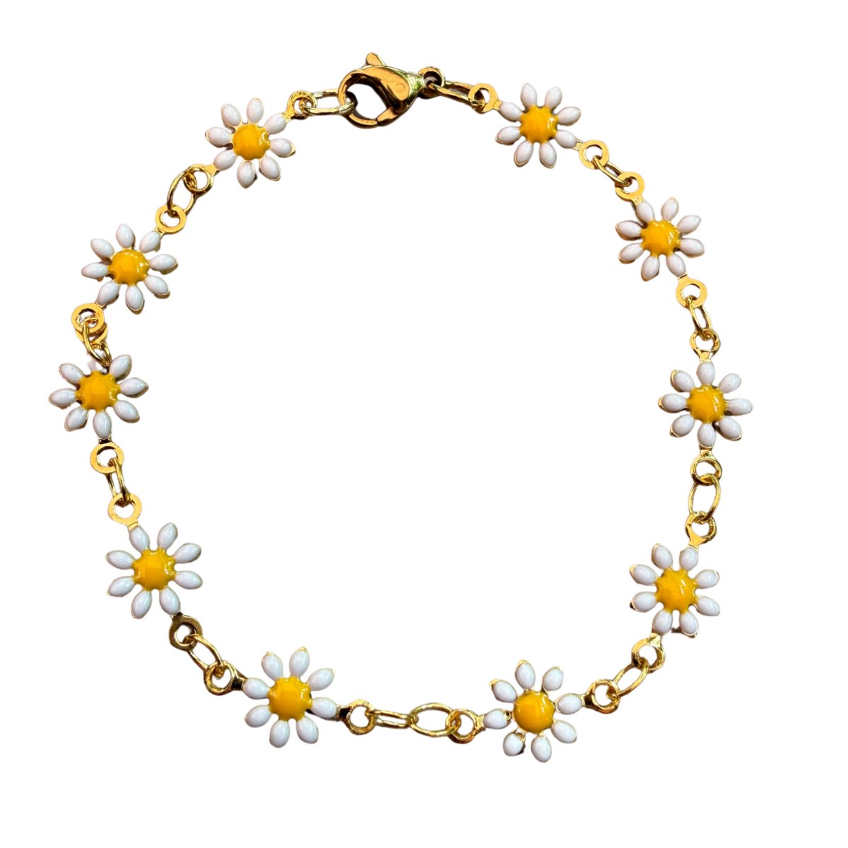 Enkelbandje- goudkleurig -Wit -Daisy -madelief -16 -18 cm- Charme Bijoux
