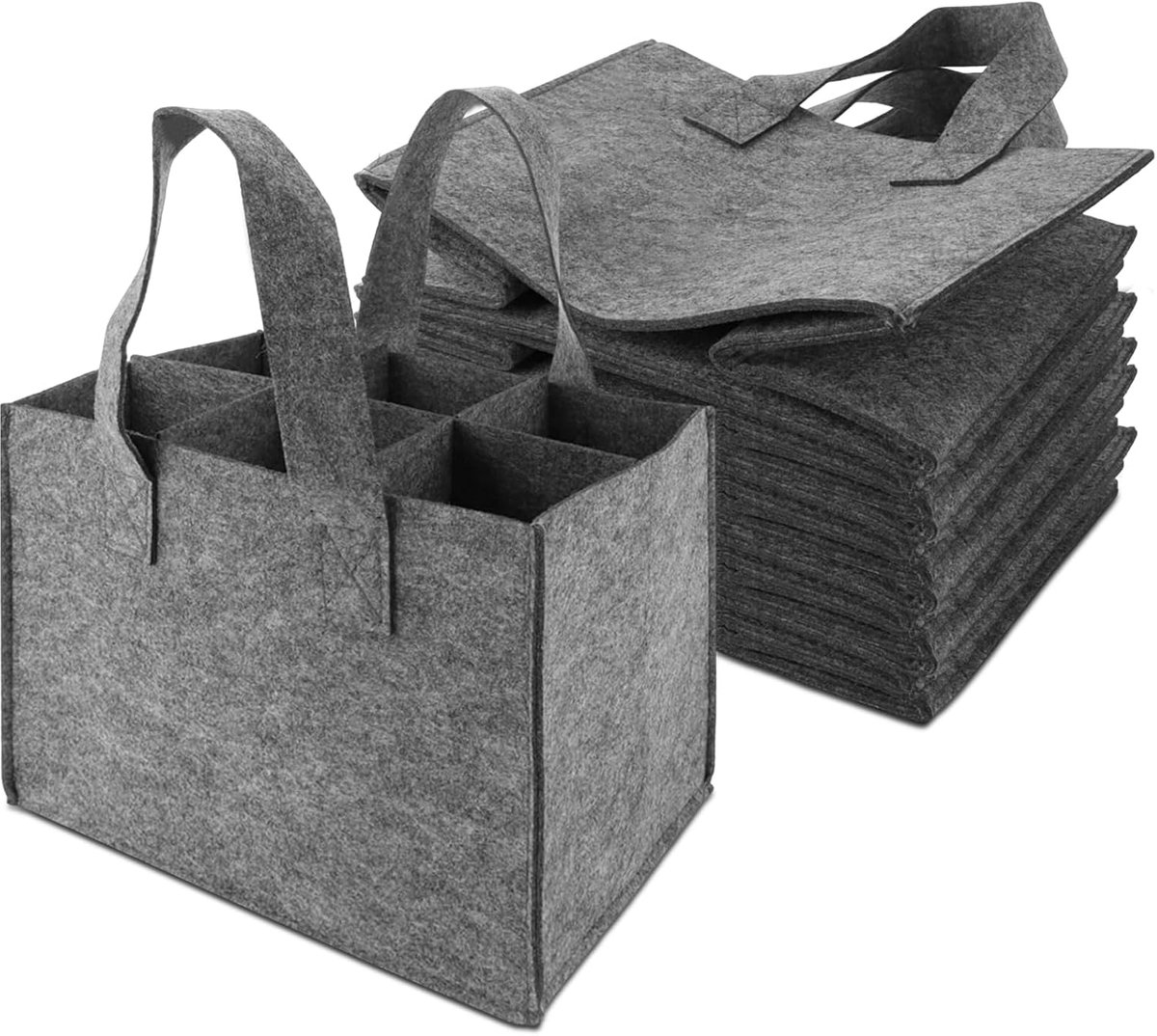 SnelShoppen - Set van 6 Flessentassen met 6 Compartimenten, 24 x 18 x 16 cm Herbruikbare Flessendrager van Vilt voor Bierflessen en Wijnflessen, Perfe