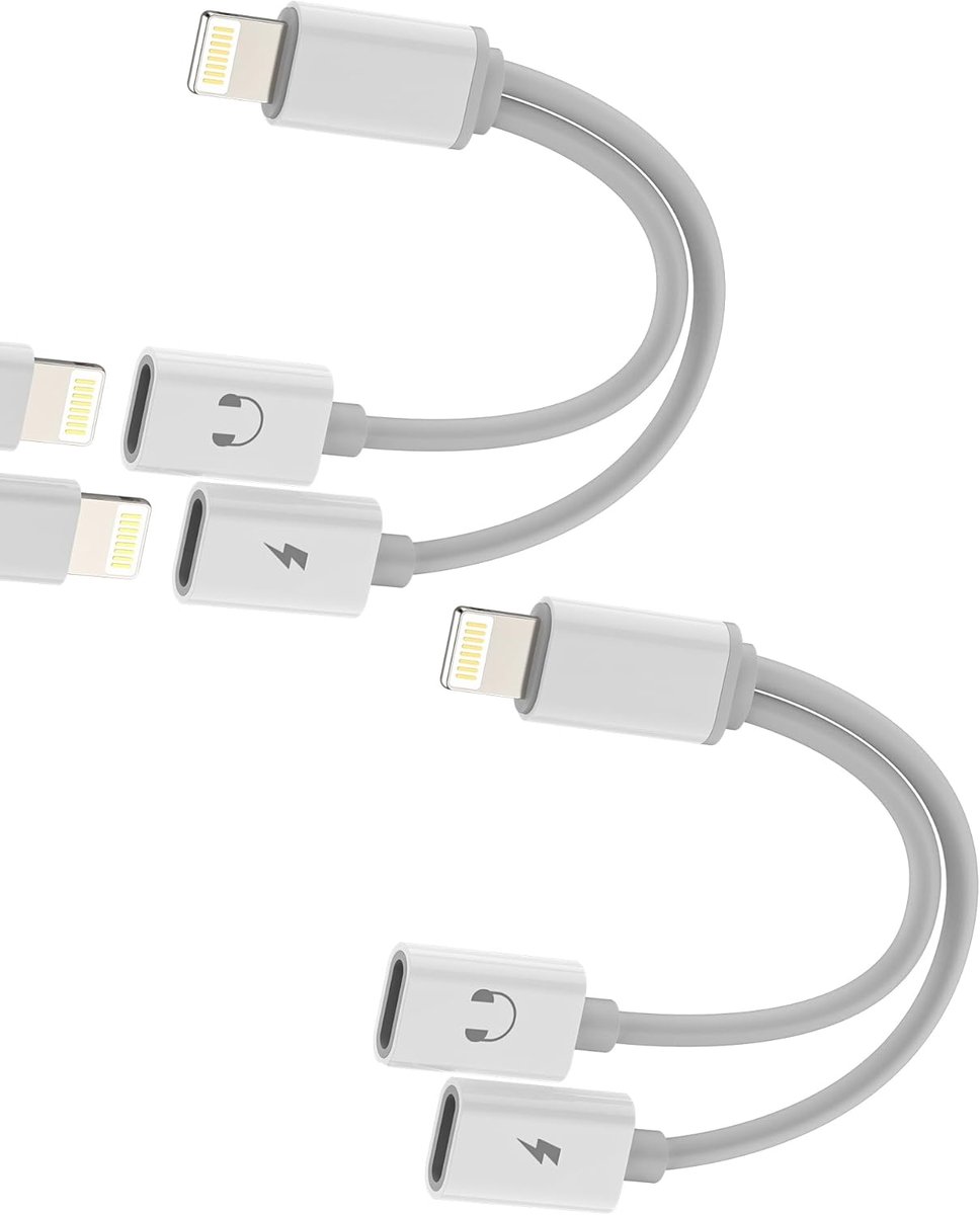 SnelShoppen - Adapter Double Jack Lightning Hoofdtelefoon Oplader (2 Pack) Aux Kabel voor Apple Audio Hoofdtelefoon Adapter voor iPad iPhone 14 13 12