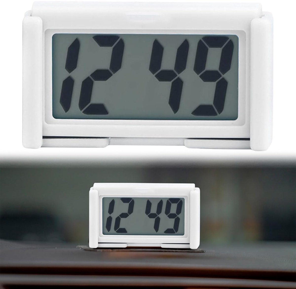 SnelShoppen - Mini Auto Klok, Digitale LCD Klok voor Voertuig, Compacte Elektronische Klok, Ideaal voor Dashboard, Bureau, Tafel, Badkamer, Wit