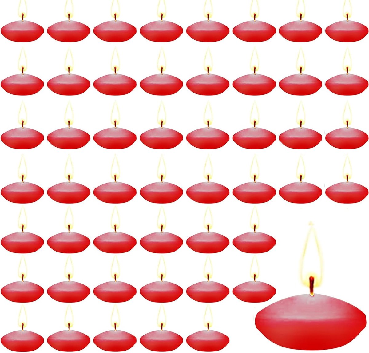 SnelShoppen - 50 Stuks Geurloze Drijfcandles, Rode Wax Drijfkaarsen voor Romantische Gelegenheden, Bruiloften, Zwembaden, Spa's en Valentijnsdag Diner