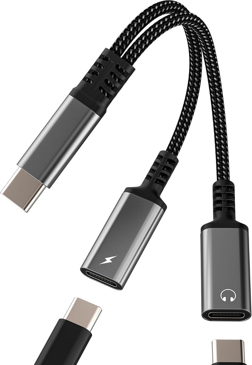 SnelShoppen - USB-C Adapter Hoofdtelefoon Oplaadkabel voor Apple iPhone 15 en iPad (2-in-1) Dual Type C Audio Splitter Geschikt voor Samsung Hoofdtele