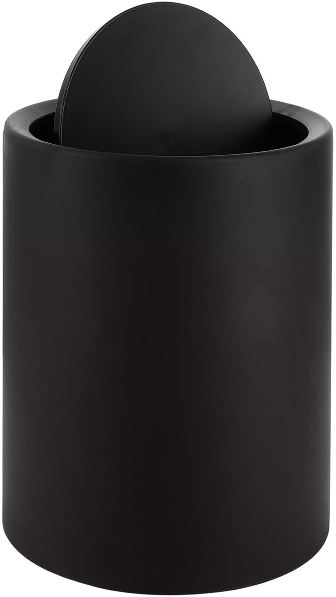 SnelShoppen - 8L Prullenbak Badkamer Zwart Kleine Afvalbak met Flipdeksel BPA Vrij Plastic V voor Toilet, Slaapkamer, Kantoor en Keuken (26x21.5x16.5c