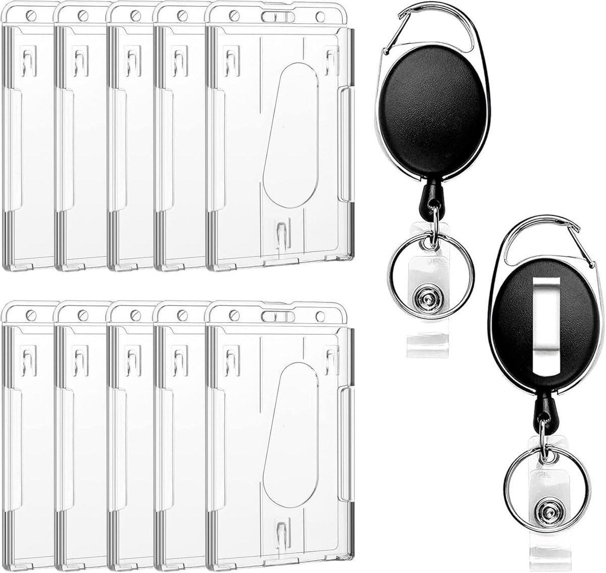 Set van 10 ID Kaarthouders met 2 Retractable Key Roll, Duurzaam Hard Plastic voor ID- en Creditcards
