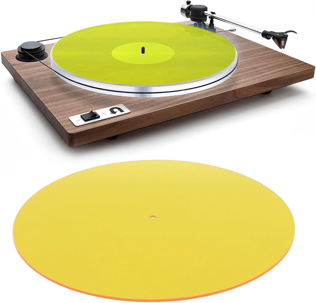 SnelShoppen - Acryl Platenmat, Transparante Platen Slipmat voor 12 Inch Vintage Platenspeler, Vermindert Statische Elektriciteit en Geluiden, Geel