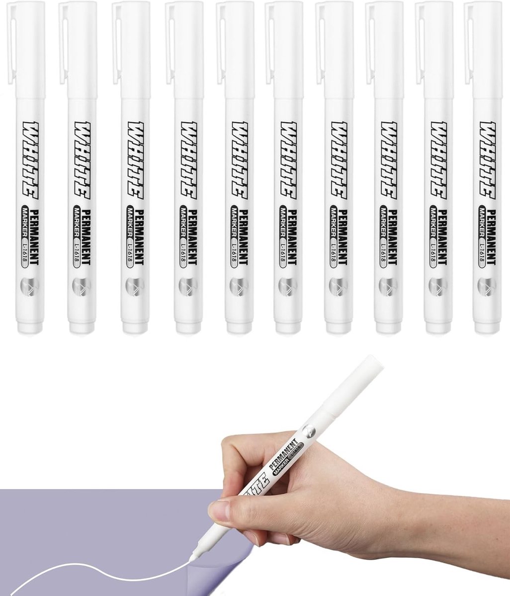 Set van 12 Acrylstiften - Wit - Voor Diverse Oppervlakken - Sneldrogend en Waterdicht - Voor Kunstenaars en Creatieve Klussers
