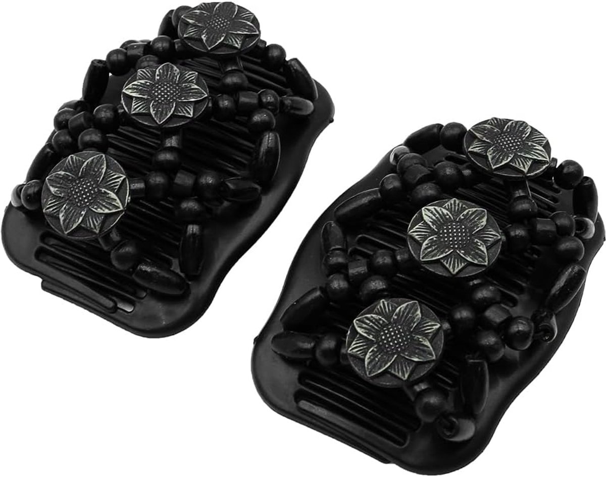 SnelShoppen - 2pcs Haarspelden Set met Magische Parels, Dubbele Haarklemmen, 3 Paarse Gouden Bloemen, Houten Parels, Haaraccessoires voor Vrouwen, Fee