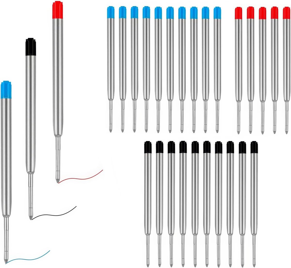 Balpen navullingen 25 stuks - 10 zwart, 10 blauw, 5 rood - soepel schrijvende inkt - ideaal voor dagelijks gebruik - ShopVlot