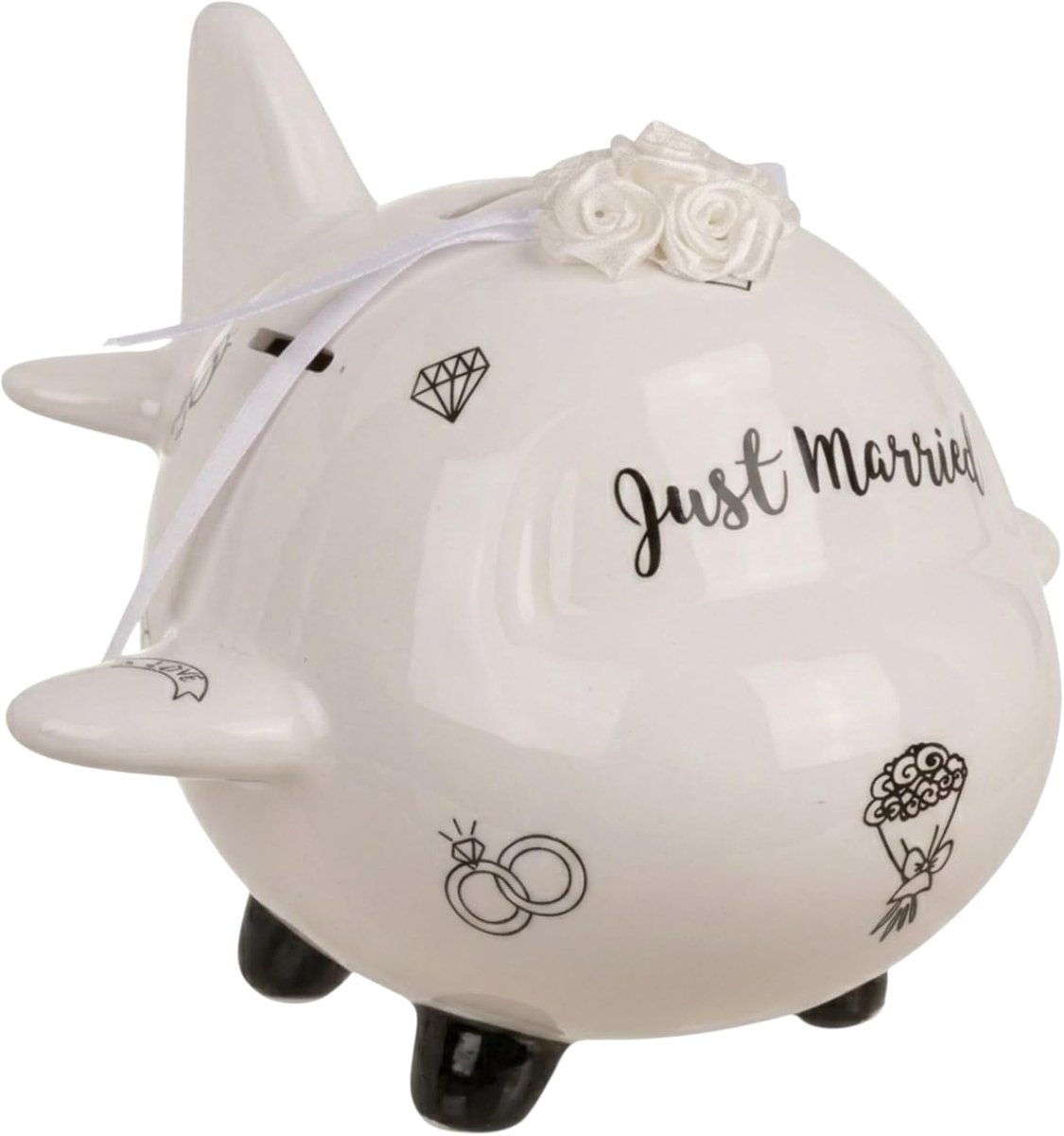 SnelShoppen - Geldbox voor Trouwen: Originele Spaarpot met Slot, Just Married in Keramiek – Perfect voor Pasgetrouwden en Spaarders (Trouwen Thema)