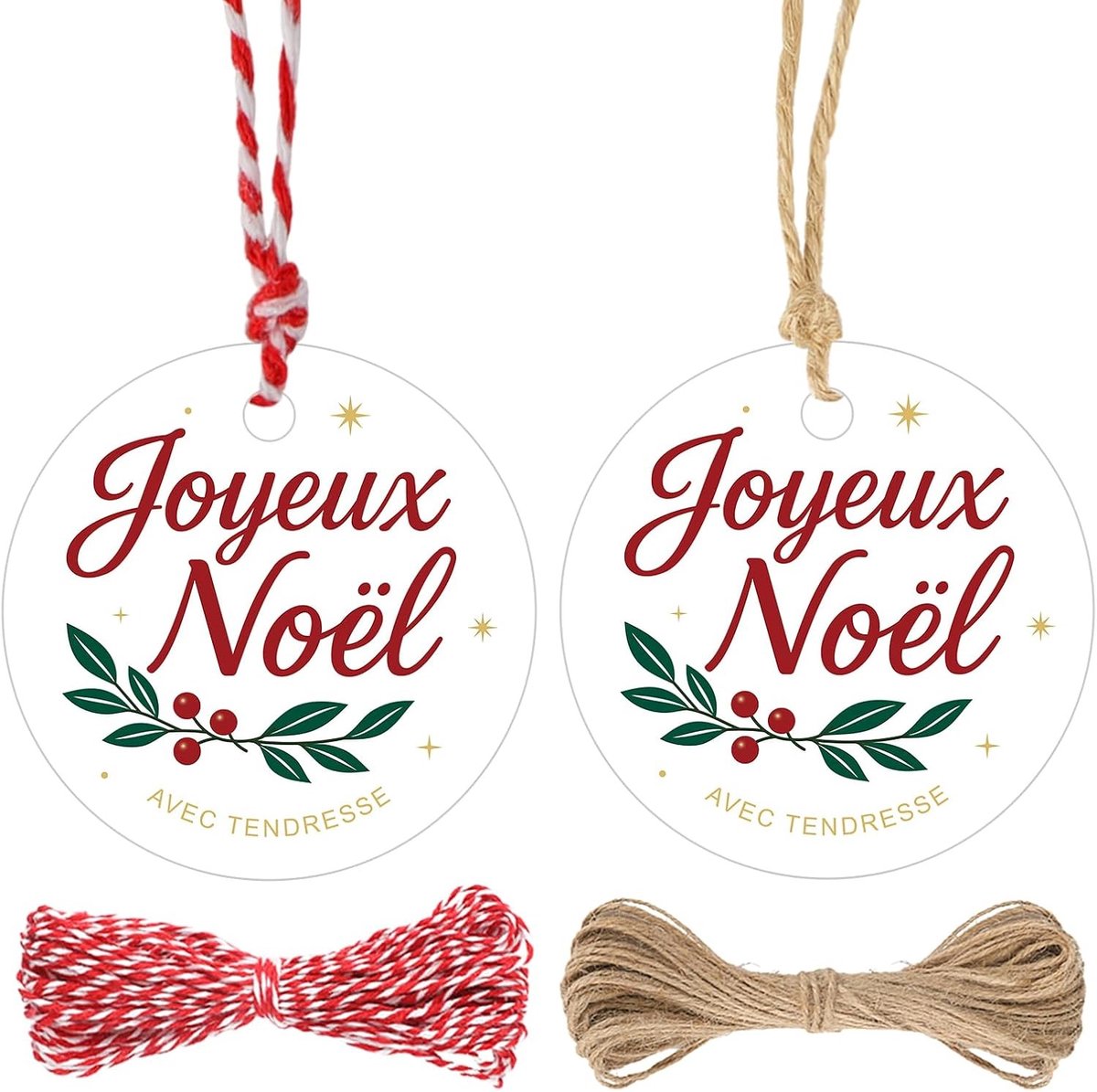 Set van 100 Kerst Cadeaulabels van Kraftpapier met Baies de Houx Ontwerpen - Perfect voor Geschenken, Knutselen en Versieringen
