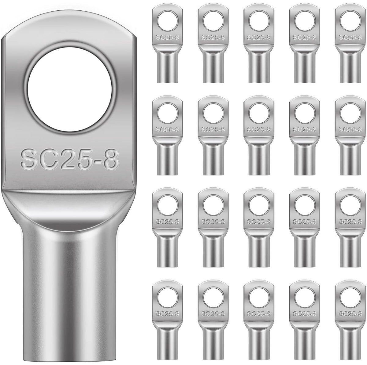 SnelShoppen - 20 Stuks Tinned Copper Ring Terminals Connectors Set, SC25-8 Ringklemmen, M8 Accukabel Eindstukken, Krampschroef Aansluitingen voor Elek