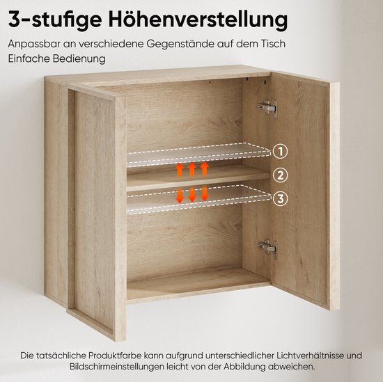 FloraGrace Badkamerkast - Greeploos Wandmodel Met Dubbele Deuren - Eikenoptiek Voor Badkamer En Hal - MDF En Spaanplaat - 60x21,6x58 Cm — afbeelding 2