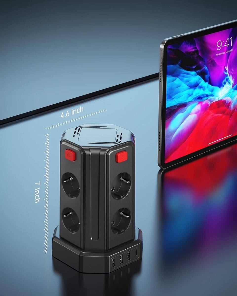 Stekkerdoos met USB - Wit - 2 m - 8-voudig stopcontact met Overspanningsbeveiliging - Voor Thuis en Kantoor