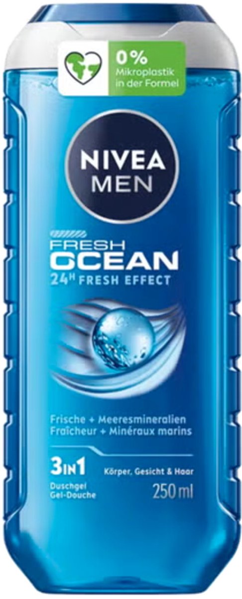 NIVEA Men Shampoo & Douchegel 3in1 Fresh Ocean - 24 x 250 ml - Voordeelverpakking
