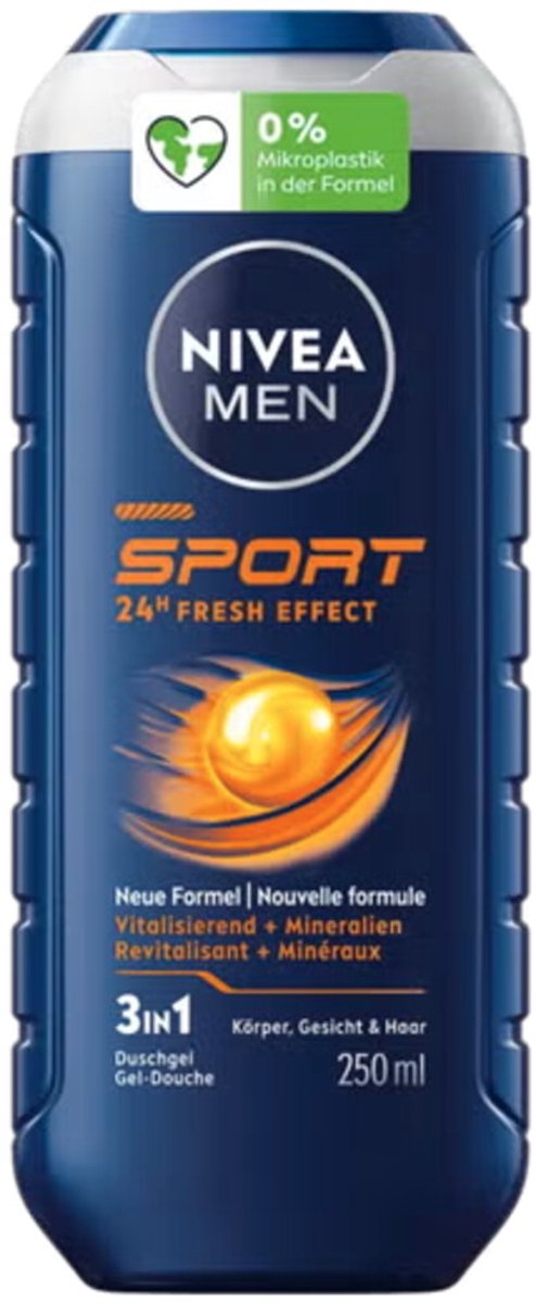 NIVEA Men - Shampoo & Douchegel 3in1 Sport - 24 x 250 ml - Voordeelverpakking