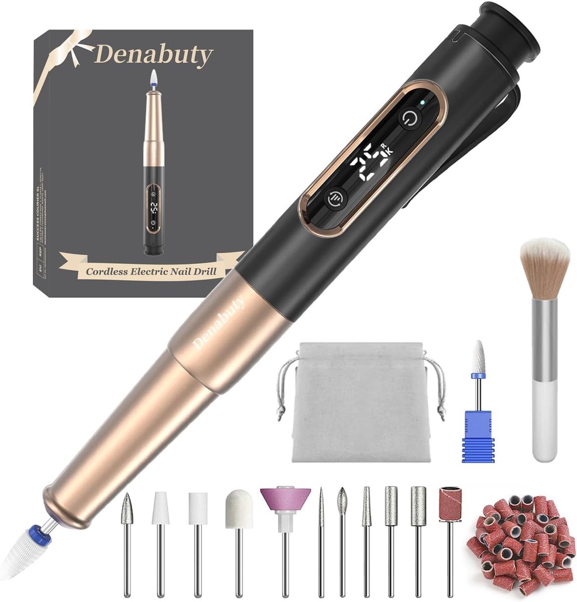 Snoerloze Nagelboor - Zwart - Professionele Elektrische Nagelvijl 12 in 1 met LED-Display - Voor Manicure en Pedicure