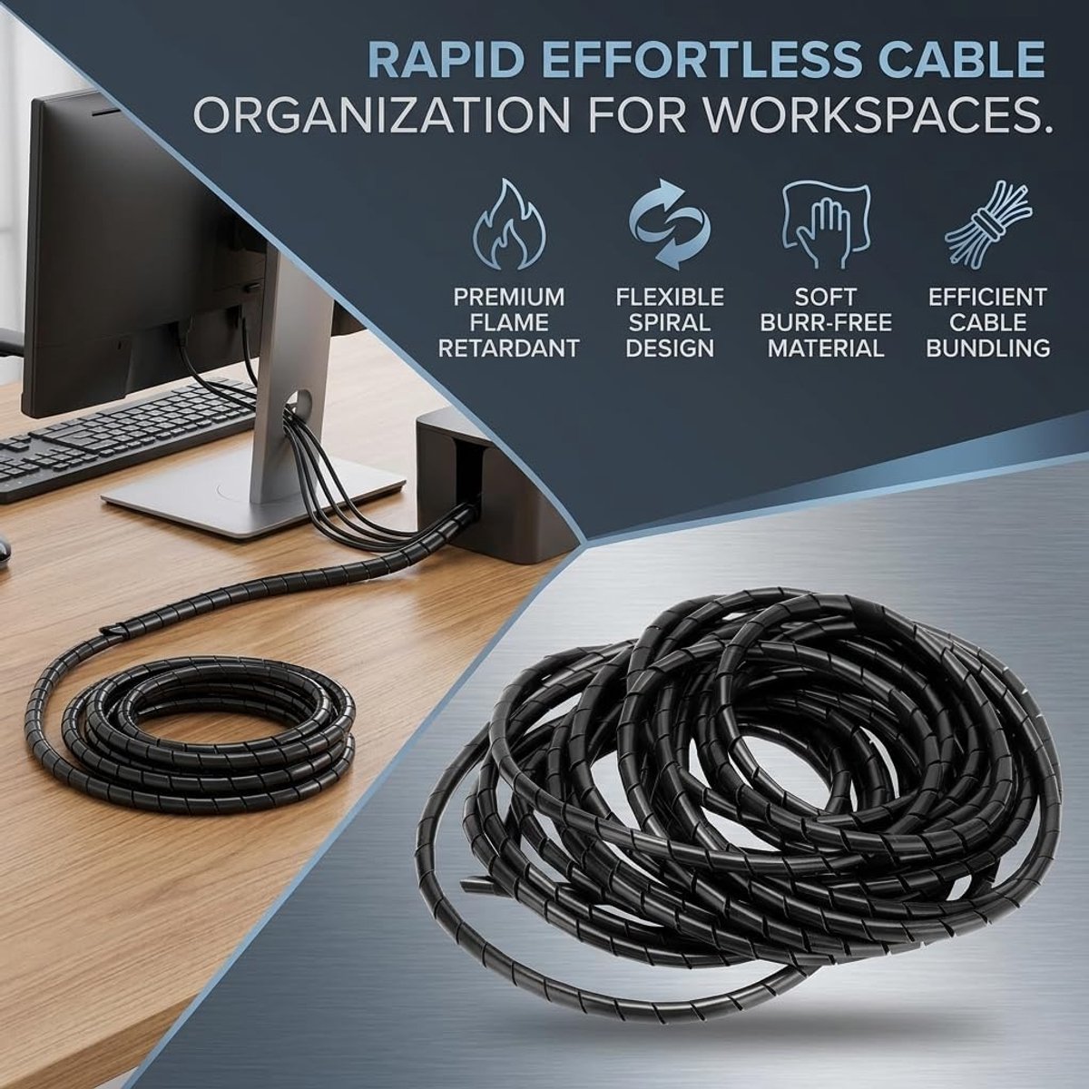 SnelShoppen - Spiral Wire Wrap 10 Meter, Flexibele Kabelmanagement Slang, Zachte Isolerende Kleur Zwart, Burr-vrij, Ideaal voor Computerkamer en Werkp
