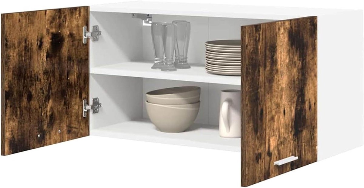 Hangkast Keuken - Wandkast Keukenkast - Keuken Organiseren - Gerookt Eiken Look - 80 x 31 x 40 cm - Donkerbruin