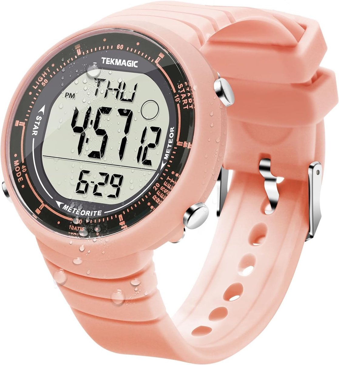 Polshorloge voor Dames - Lichtroze - 43,5 mm - Waterdicht tot 100 Meter - Met Alarm en Stopwatch
